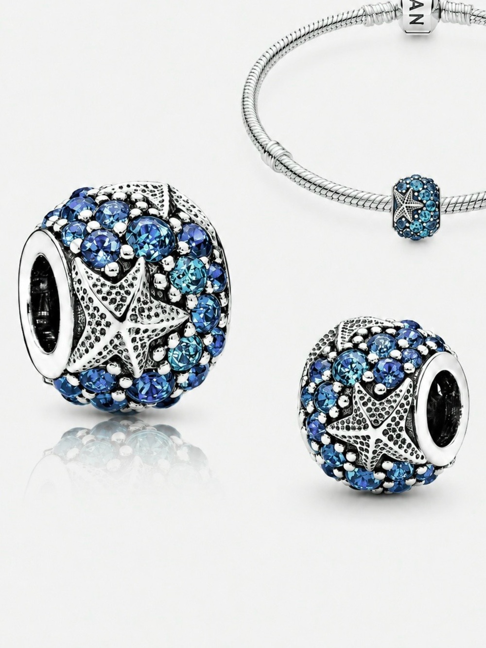Starfish & Blue CZ Charm